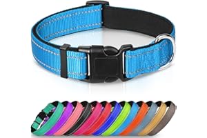 Joytale Collar Perro Reflectante,Nylon Collar Acolchado con Neopreno,Ajustable para Perros Extra Grande,45-70cm,Azul