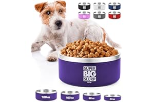 Tuff Pupper 1250ml/44oz Heavy Duty Insulated Bowl for Large Dogs | Double Wall Stainless Steel Pet Food Bowl | Dishwasher Safe Dog Bowl | Non-Slip Rubber Base | Durable Powder Coated Colors (Purple)