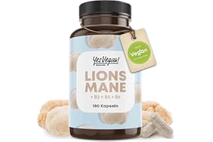 ‎YES VEGAN! Lions Mane - 1950mg je Tagesdosis - WICHTIG: 30:1 Extrakt (entspricht 19.500mg Hericium Erinaceus) je Kapsel I 30% Polysaccharide + 5% Beta Glucan I 180 Kapseln gesamt I Vegan (1x 180 Kapseln)