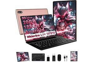 UJJ Tablet 10 Pollici Android con 20GB RAM + 128GB ROM (TF/2TB), 5G WiFi 6, Octa-Core, GMS, Bluetooth 5.0, 5MP + 8MP, 1280 * 800 FHD IPS, Widevine L1, 2025 Newest Tablet 2 in 1 con Tastiera e Mouse - Rosa