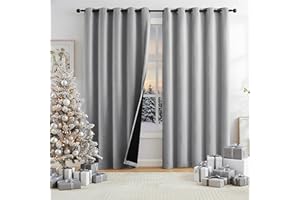 TREATMENTEX Grey Full Blackout Linen Curtains 90-inch-Long Thermal Insulated Noise Reducing Bedroom Drapes Rustic Farmhouse Triple Weave Window Treatment Set for Theatre, Nursery, 60"x90"x2, Grey