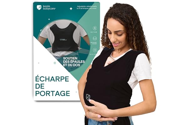 Koala Babycare Une écharpe de portage facile à enfiler, réglable, unisex - Porte-bébé multifonctionnel pour jusqu’à 9 kg - Noir - Design Enregistré KBC®