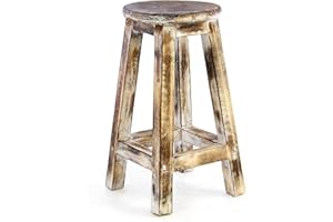 Divero Rustikaler Vintage Hocker ALCANAR aus Holz – Farbe: geflammt