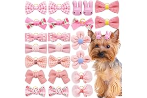 Mruq pet 20pc Light Pink Small Dog Hair Bows with Rubber Bands, Bulk Puppy Dog Hair Bows, Mix Handmade Cute Dog Gooming Flower Ball Bowknot Top Knot for Holiday Daily Yorkie Dog Hair Accessories