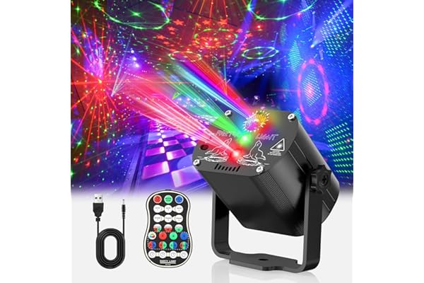 Tyonto luces discoteca, proyector Luz Fiesta ambiente karaoke Música con 60 Patrones Diferentes, Remoto USB 2M para Familiar, Discoteca Club Boda colores estroboscopicas luces habitacion de discoteca