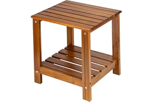 Utoplike Teak Side Table Outdoor, Patio End Table Double Layer, Wooden Coffee Accent Tables for Backyard, Garden, Bed, Living Room, Couch, Bathroom Storage(2-Tier)