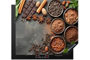 KitchenYeah© Protege Plaque Tapis Pour Induction 57x51 cm Deco Cuisine Protection Vitrocéramique Pour Cuisiniere Épices - Chocolat - Béton - Épices - Cacao