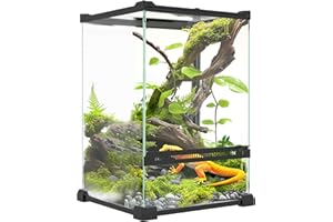 PawHut Terrarium en Verre pour Reptiles Vivarium 12 L boîte à Reptiles boîte d'élevage de Reptiles avec Couvercle en Treillis métallique, pour Grenouilles, Serpents, Tortues, 20 x 20 x 30 cm, Noir
