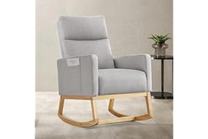 Aunekiv Schaukelstuhl Stillsessel Schaukelsessel, Gepolsterter Stillstuhl mit Holzbeinen & Seitentaschen, Hochlehner Stillen Sessel für Wohnzimmer, Schlafzimmer, Babyzimmer