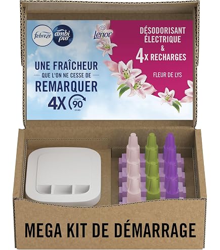 Febreze 3Volution Recharge Désodorisant Plug-In 4 Recharges (20 ml x 4), Lily Breeze, 3 parfums alternés pour lutter contre les odeurs