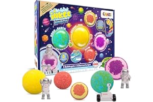 INKEE Space Kids Bath Bombs with Surprise Toys – Solar System Planet Collection, 5 Bubble Bath Bombs with Scents – Fun Bath Toys and Gift for Children Ages 3+