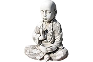 Garden Pley - Buda para Vela 37 cm (Ceniza).- Budas Grandes de Jardin y Estatuas Decorativas de Piedra para Decoracion Jardin Exterior y Espacios Zen