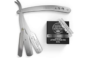 Shaving Revolution Straight Edge Barber Razor - Includes 100 Blades | Professional Straight Blade Razor - Includes 100 Single Edge Blades - For Close, Precise Shaving - Barber Kit
