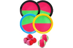 BEYUMI Paddle Catch Ball Set Toss and Catch Ball Game Set 4 Hook and Loop Adjustable self-Stick Paddles 6 Balls with Storage Bag for Outdoor Activities (10 Items)