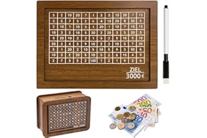 Tuofang Spardose aus Holz, Spardose mit Zähler, Wiederverwendbare Spardose mit Sparziel und Zahlen zum Ankreuzen für Mädchen Jungen Geburtstag Gefälligkeiten (3000€)