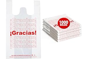 DAYMAND STORE | Bolsas Plastico | Bolsas de Plastico | VALUE PACK 1000 uds ¡GRACIAS! 40x50cm | Bolsas Aptas Uso Alimentario | Bolsas de Plastico con Asas | Bolsas Plastico Asas | Galga 50