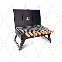 H Hy-tec (Device) HYBB-04 Briefcase Charcoal Grill Barbeque with 8 Skewers, 1 Grill & 1 Packet of Charcoal (Structure…