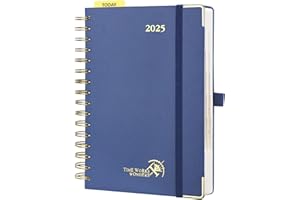 POPRUN Kalendarz 2025 A5 Dzienny Książkowy 21,5 x 14,5 cm, Stały Uchwyt na Pióro, Cewki Sztywny Okładka Ze Skóry Wegańskiej i 80GSM Papier, Granatowy