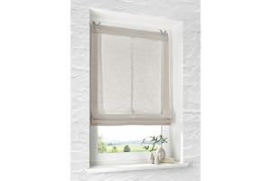 KUTTI Tenda a rullo con occhielli Brondy, colore tortora naturale semitrasparente, effetto lino, con ganci senza foratura, larghezza 45 cm, altezza 140 cm