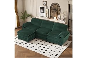 Wyibwy Sofá de 3 plazas, sofá esquinero, sofá modular en forma de L, con doble cojín, sofá de salón con funda extraíble, tela de pana (verde)