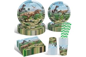 HFBOBP Geburtstagsdeko Partygeschirr Set, 20 Gäste Dinosaurier Teller Set, Partygeschirr Set Mit Pappteller Und Becher Servietten Kindergeburtstag Partyzubehör für Geburtstag Deko Junge Mädchen Motto Party