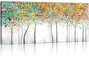 FajerminArt Wooden Frame Canvas Wall Art Abstract Colorful Tree Blossom Pictures Painting on Canvas Prints Poster for Living Room Bedroom Bathroom Wall Decor Ready To Hang 20" x 48"/ 120cm x 50cm