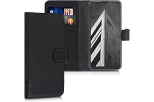 kwmobile Carcasa Compatible con Motorola Moto G9 Play/Moto E7 Plus - Funda Protectora con Tapa Tarjetero y Soporte - Antracita/Negro