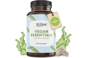 ‎YES VEGAN! Vegan Essentials (120 Kapseln hochdosiert) vegane Grundversorgung aus Vitamin B12, D3 + K2 und Omega 3 für Veganer & Vegetarier - Vegan Supplements - Vegetarier Vitamine - Multivitamin vegan