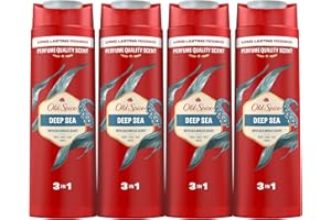Old Spice Deep Sea Gel De Ducha Y Champú Para Hombres 4x400ml, Gel Para Cara, Cuerpo Y Pelo 3 En 1 Multiusos, Frescura Duradera, Fragancia Excepcional, Limpieza Profunda