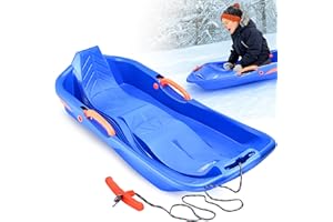 POWRX Slitta da bob – slitta da sport invernale – bob da neve per bambini con corda e freni – con scanalature e seduta ergonomica – ideale per divertimento sulla neve – Snow Sled blu – Set di 1