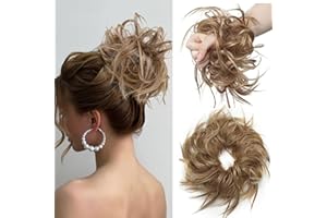 TESS Chignon Capelli Castano Extension Elastico Capelli Finti Ricci Chignon Finto Per Capelli Extension Per Chignon Hair Bun Updo Ponytail Extensions Coda di Cavallo,Castano Chiaro+ Biondo Medio