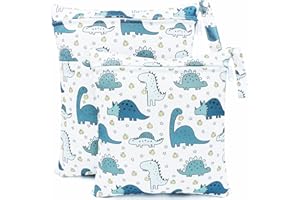 FenFang Wetbag Kindergarten, 2 Stück Nasstaschen Windeltasche Stoffwindeln Nassbeutel Organiser Beutel Wickeltasche Taschen Wasserdicht Wiederverwendbar (Weißer Dino)