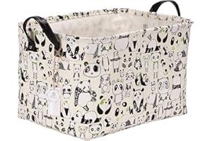 Sea Team Panier de Rangement de Jouets imperméable en Toile et en Lin de Haute qualité, avec Le Design de Le Panda à la Mode et avec la poignée en Cuir PU de Haute qualité