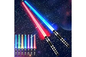 MOOCUCA 2 Stück Laserschwert Kinder, 2 In 1 Lichtschwert Kinder mit Steckverbinder, RGB 7 Farben Einziehbares Lightsaber Licht und Schwerkraft-Sensorik Dynamische Soundeffekte, Halloween Lichtschwert Kinder