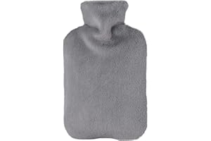 samply Hot Water Bottle with Furry Cover, 2L Hot Water Bag for Hot and Cold Compress, Hand Feet Warmer, Neck and Shoulder Pain Relief, Grey