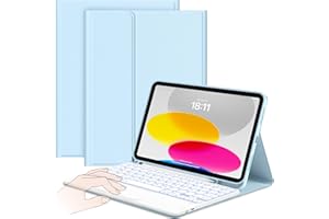 CACOE Funda Teclado para iPad 11.ª Gen (A16) / 10.ª Generación (11/10.9 Pulgadas) 2025/2022 con Touchpad, Iluminación de 7 Colores, [Español] Magnético Desmontable Bluetooth Teclado, Azul