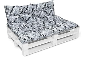 AMILIAN Set de cojines de asiento para banco de jardín, cojines para silla, cojines de respaldo, cojines para europalés 80 x 120 cm + 2 x 40 x 60 cm 01