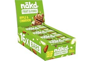 Nakd Apple & Cinnamon Fruit & Fibre Bar - Vegan - Gluten Free - Healthy Snack, 44g (Pack of 16 bars)