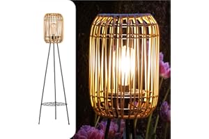 Lampe Solaire sur Pied Extérieure Led Gadgy, Lumière de Jardin Étanche Lanterne pour Balcon, Éclairage Durable à Trois Pieds en Rotin