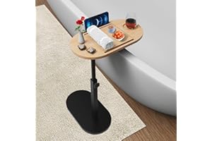 WHIMSII Tavolino in bambù per vasca da bagno con base robusta e staffa in metallo spesso, altezza regolabile, accessorio perfetto per vasca da bagno, scrivania da letto, tavolino da divano, regalo per donne e