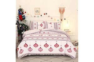 VGZSYOMQIB Natalizio Set Copripiumino Letto Singolo Completo 1 Sacco Copripiumino 135x200 cm e 1 Federe 50x75 cm Copri Piumone Bambini Natale Stampe Parure Biancheria Letto Bambina Ragazza Rosso Bianco