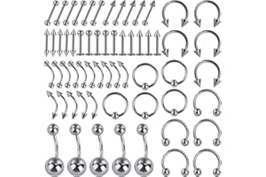 MengH-SHOP Lip Eyebrow Tongue Nose Ear Belly Hoop Rings Body Piercing Jewelry Surgical Steel Horseshoe Bar Punk 12 Styles 60 Pack