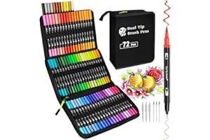KAZATE Rotuladores Lettering 72 Colores Rotuladores Punta Pincel Doble Punta, Lettering Kit para Niñas Niños Adultos de Mandalas Caligrafía