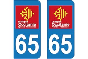 supstick 2 STICKERS AUTOCOLLANT PLAQUE IMMATRICULATION DEPT 65 région Occitanie