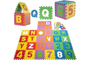 GAMES PLANET XXL Puzzlematte, Set mit 86 Teilen, ca. 3,6 m², Zahlen und Buchstaben, Kinderspielteppich Alphabet Spielteppich Spielmatte für Kinder