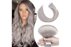 Elailite Extension Adesive Capelli Veri Biadesivo 20 Ciocche 40g Tape Biadesive senza Clip 100% Remy Human Hair Naturali 30cm # Grigio