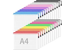 SMARPAU Dokumententasche A4, 24 Stück Dokumententaschen mit Reißverschluss, Wasserdichte Kunststoff Reißverschlusstasche Kunststoff Datei Taschen für Dokument, Papier, Kosmetik (12 Farben)