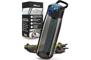 BERGKVIST® Gourde filtrante d'eau extérieure OBSIDIAN (650ml) avec boussole - Bouteille filtrante pour eau potable propre - Traitement de l'eau pour l'équipement de camping et de survie