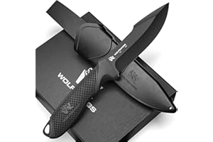 ODENWOLF W1 Outdoor Messer feststehende Klinge - Inkl. Scheide - Ideales Jagdmesser aus einem Stück D2 Stahl gefertigt - Premium Survival Messer - Perfektes Bushcraft Messer Outdoor (Schwarz)