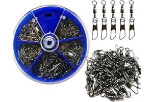 SHADDOCK 100 piezas de barril giratorio con conector a presión de seguridad, kit de caja de aparejos de pesca, tamaño 6#, 8#, 10#, 12#, 14#